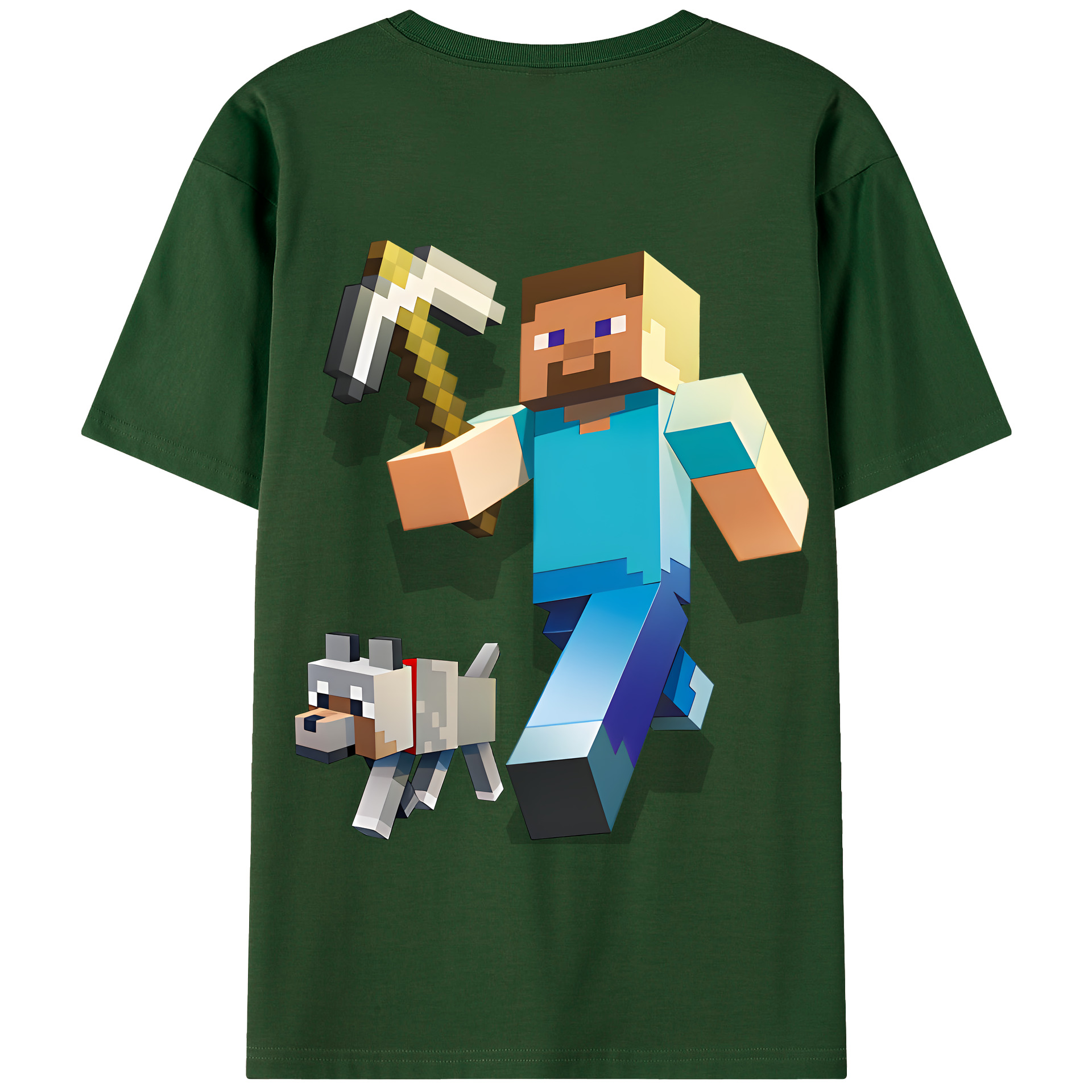 （画像用） マインクラフト ブロックの世界 Minecraft MC Block world 綿100％半袖Tシャツ（背面プリント）